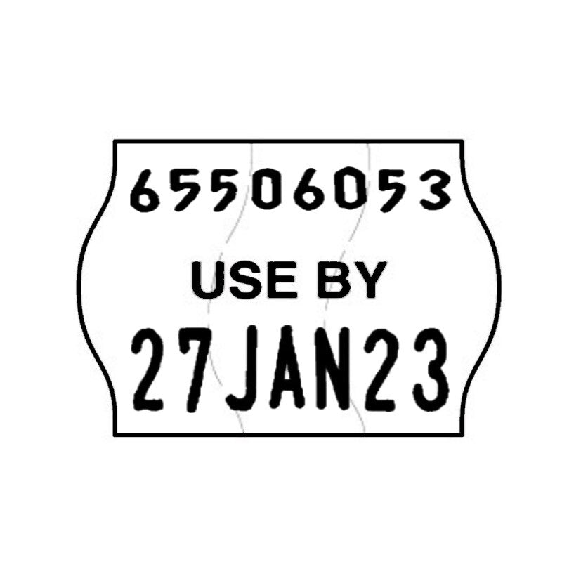 Tamper Proof 22x16mm Meto USE BY Permanent Label with code and date