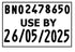 USE BY Label with Code and Date