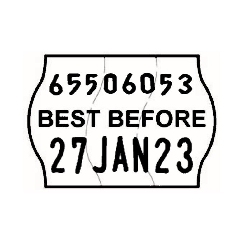 Tamper Proof 22x16mm Meto BEST BEFORE Permanent Label with code and date