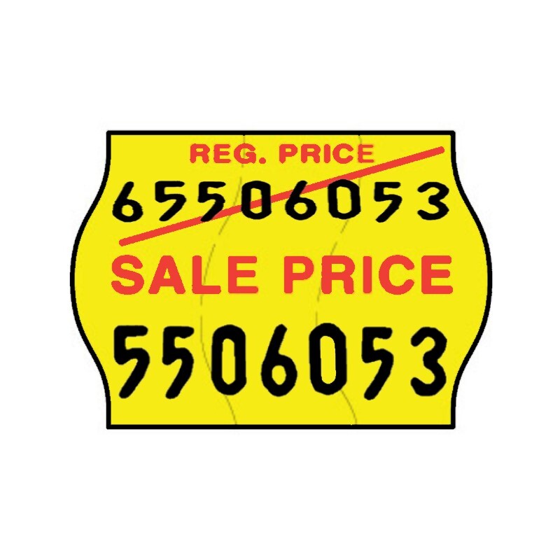 Tamper Proof 22x16mm Meto Fluoro Yellow REGULAR and SALE Price Permanent Label with code