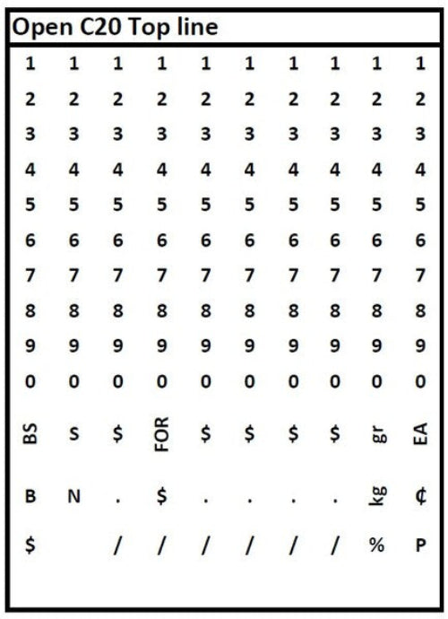 Open C20 Two-Line Price Marker and Date Coder Band Layout for Top Line