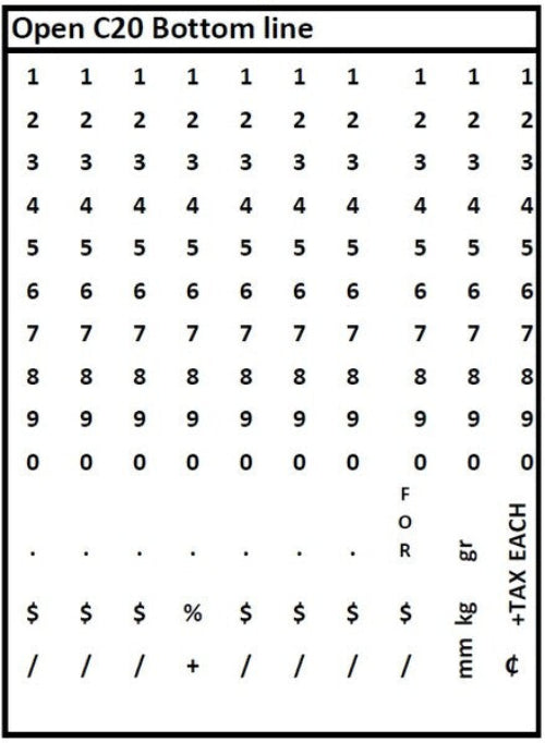 Open C20 Two-Line Price Marker and Date Coder Band Layout for Bottom Line